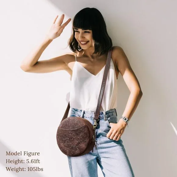 Chic Leather Crossbody Bag for Women - Round Design, 8.3 - Perfect Daily Use